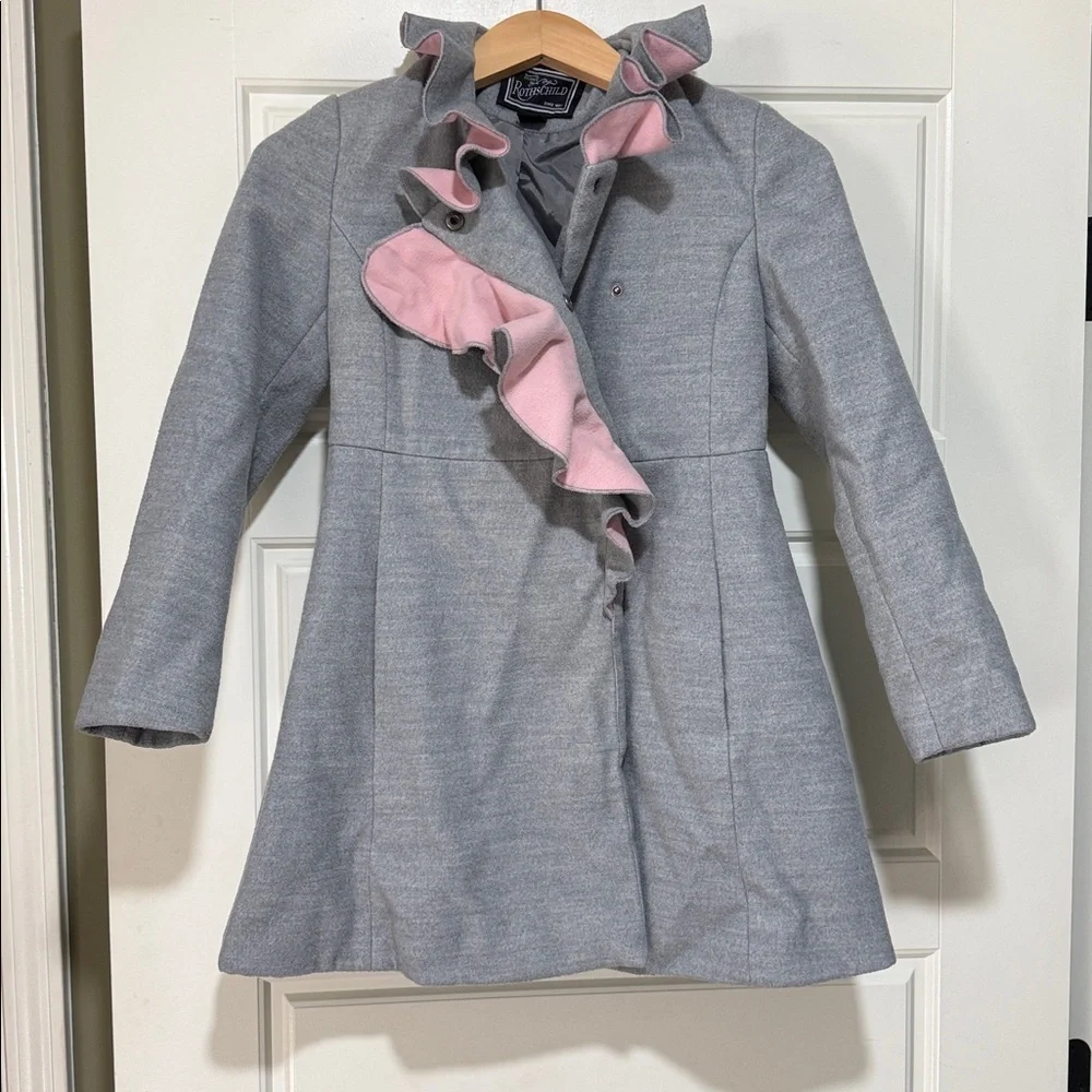 Rothschild grey pink ruffle coat formal girls size small soft 6-7 yo jacket